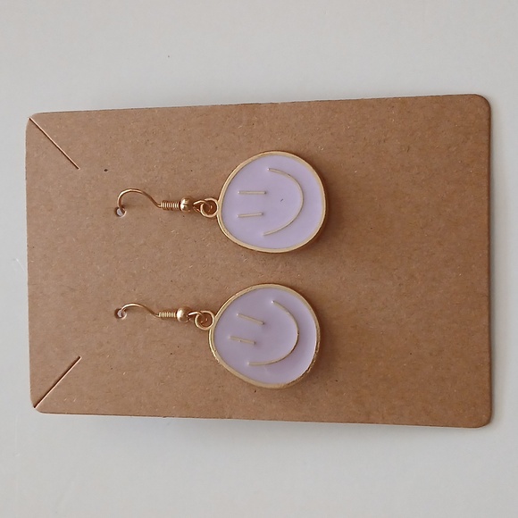 Fashion Jewelry Gold and Lavender Smiley Earrings - Picture 2 of 3
